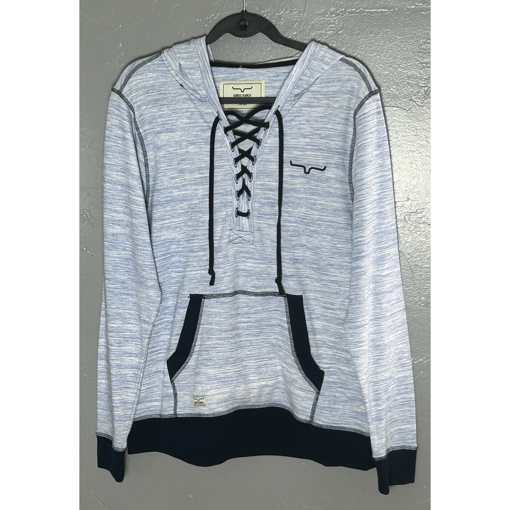 Women's Kimes Ranch blue heathered laceup hooded pullover sweater Size L Western